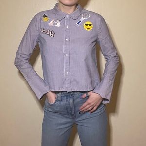 English Factory Scallop Collar Stripe Button-down Shirt with Patches